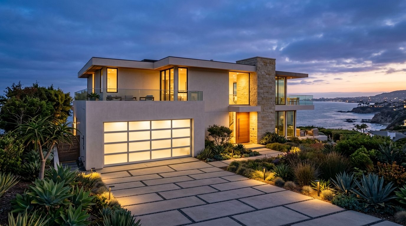 Megan Qureshi Garage Door Rapid Service Exterior Closed Garage Door at Twilight